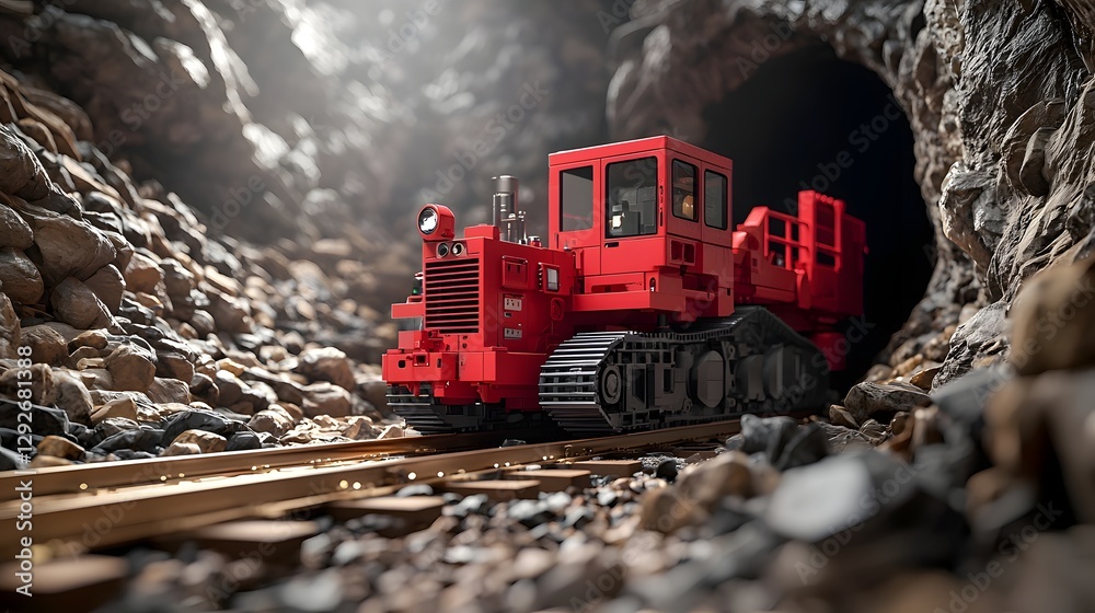 Poster Powerful and advanced tunnel boring machine TBM carving its way through solid rock to build a critical high speed railway system infrastructure