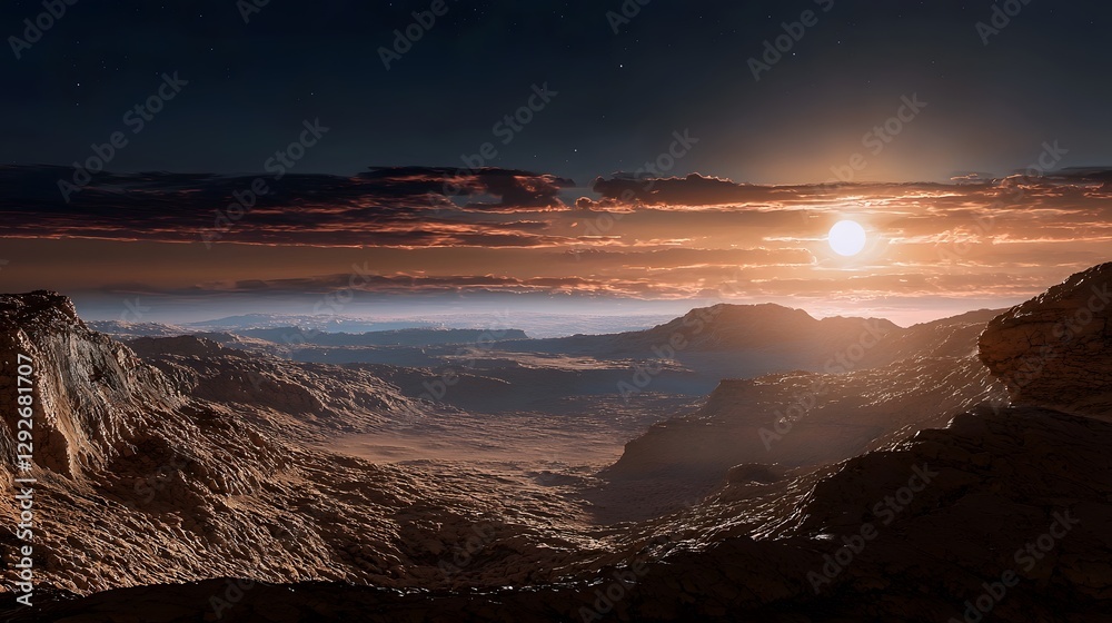 Poster rendering depicting the life sustaining regions on the surface of the exoplanet proxima b where temp