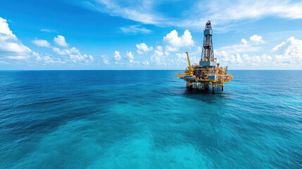 Obraz premium Offshore drilling platform in deep blue waters under bright sky