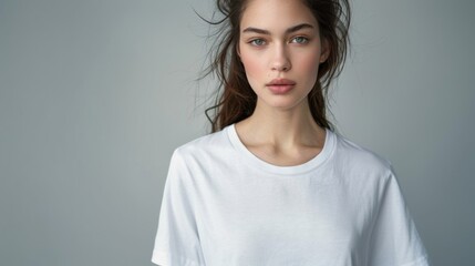 Obraz premium Portrait of a Woman in White T-shirt