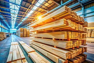 Fototapeta premium Industrial-style pine plank stacks.