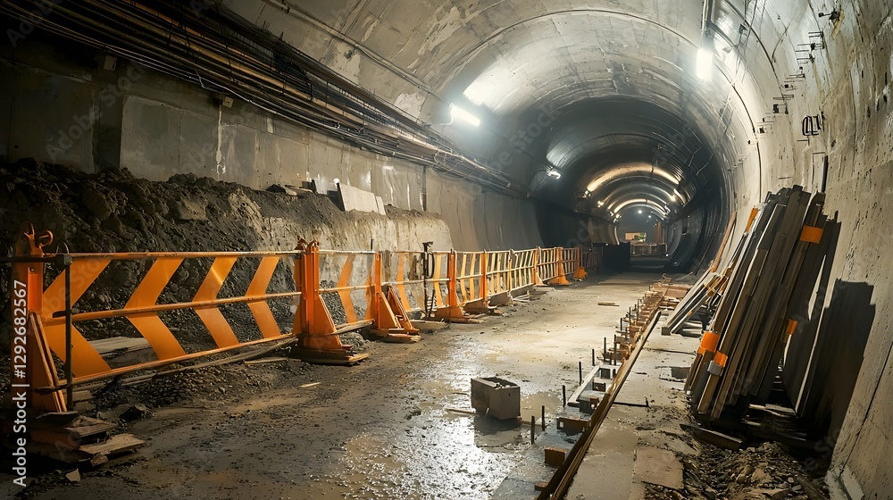 Aufkleber sectional view of a photo depicting an underwater railway tunnel construction site featuring waterpr
