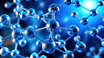 Minimalist blue molecule model,  photographic study.  Abstract form, sharp focus.