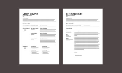 Resume CV Template. Modern Resume and Cover Letter Layout design template. Minimalist CV resume template for job applications. Vector illustration