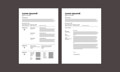 Resume CV Template. Modern Resume and Cover Letter Layout design template. Minimalist CV resume template for job applications. Vector illustration