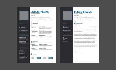 Resume CV Template. Modern Resume and Cover Letter Layout design template. Minimalist CV resume template for job applications. Vector illustration