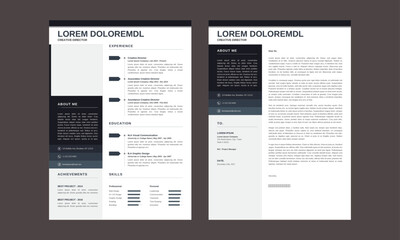 Resume CV Template. Modern Resume and Cover Letter Layout design template. Minimalist CV resume template for job applications. Vector illustration
