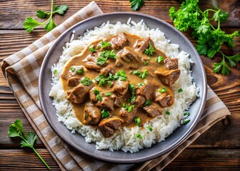 Rich beef stroganoff, perfect with fluffy rice and fresh parsley.  A taste of Czech tradition.