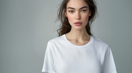 Fototapeta premium Woman Wearing White T-Shirt Portrait