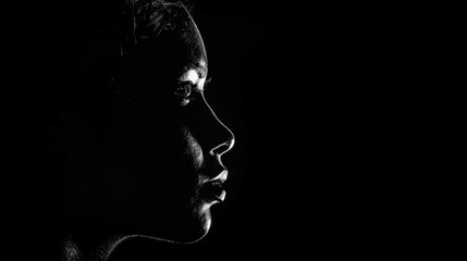 Woman's Profile Silhouette, Black and White