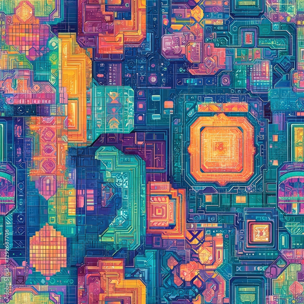 Poster Bright and colorful pattern featuring a mesmerizing array of hues and dynamic shapes in art
