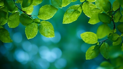 Closeup of Vibrant Green Leaves with Dew Drops