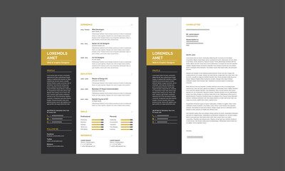 Resume CV Template. Minimalist resume and cover letter layout design. Professional resume cv template. Vector illustration