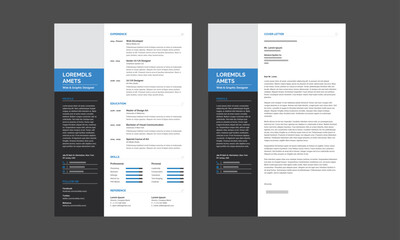 Resume CV Template. Minimalist resume and cover letter layout design. Professional resume cv template. Vector illustration