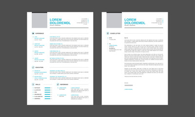 Resume CV Template. Minimalist resume and cover letter layout design. Professional resume cv template. Vector illustration