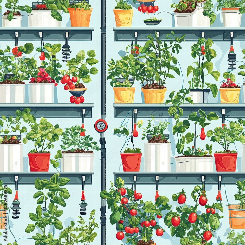 Poster full shelf displaying an array of pots and plants creating a lively and inviting home environment