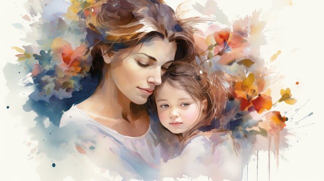 Heartwarming Mother and Child Bond in Watercolor Art August Creation
