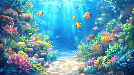 Fototapeta premium Vibrant Underwater Scene with Colorful Coral Reef and Fish