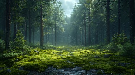 Fototapeta premium Exploring tranquil forest pathways nature landscape lush environment ground level serenity