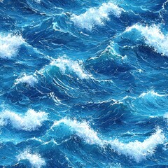 Lively blue ocean waves splashing against the rocks under a bright sky in a coastal paradise