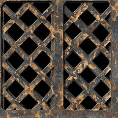 Detailed close-up of a metal plate featuring an engraved pattern with industrial aesthetic