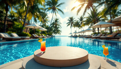 Fototapeta premium Tropical Poolside Cocktails at Sunset Luxury Resort