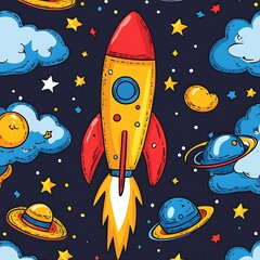 Fototapeta premium Space Rocket Pattern Background