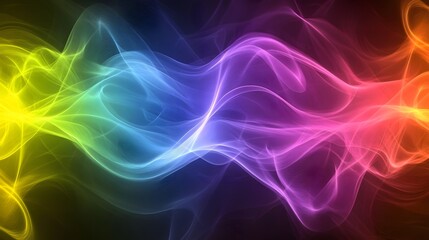 Fototapeta premium Abstract flowing rainbow smoke with vibrant colors and dynamic patterns. The smoke appears to dance across the frame, creating a mesmerizing visual effect