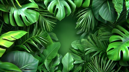 Lush Green Tropical Leaves Frame