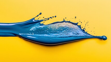 Vibrant Blue Paint Splash Over Bright Yellow Background for Art