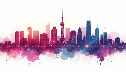 Fototapeta premium Abstract white background of cityscape skyline with clean lines, cityscape, background, white