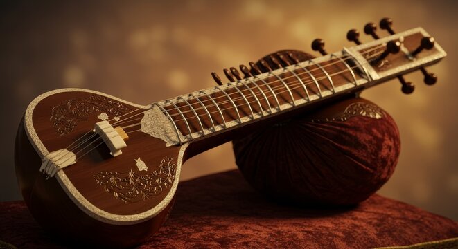 Exquisite sitar showcasing ornate details and cultural musical richness