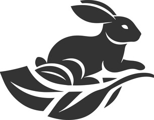 Rabbit riding a floating leaf animal silhouette vector