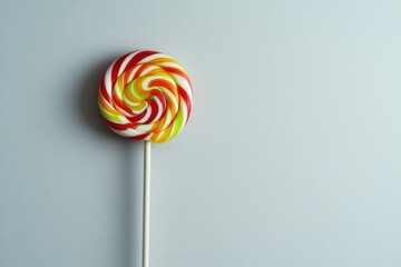 A Colorful Swirled Lollipop on a Plain White Background