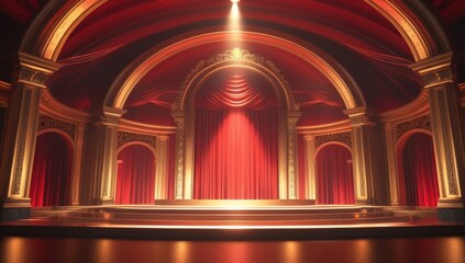 Obraz premium Red golden ceremony award stage venue background.