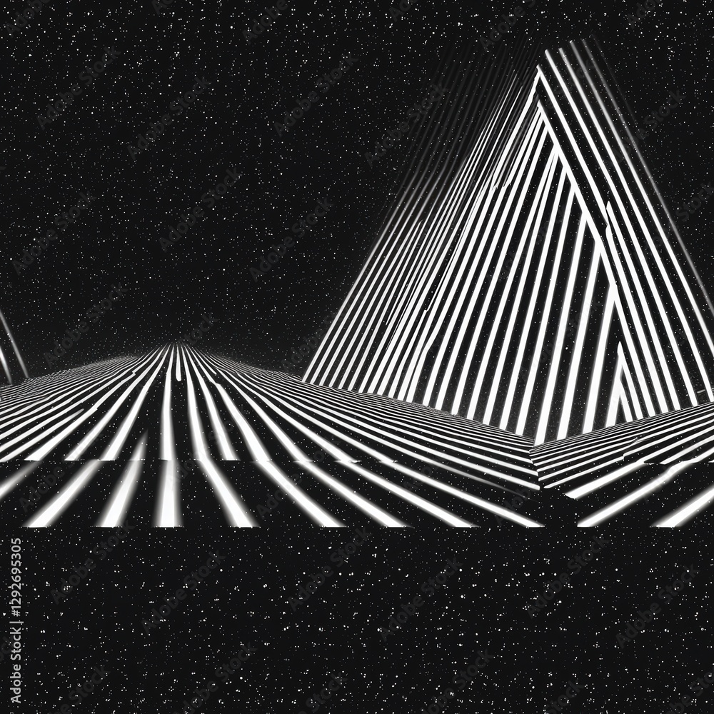 Poster Minimalistic black and white image highlighting a series of lines creating an abstract visual effect