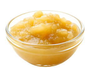 Soft apple sauce in a glass bowl, isolated on white or transparent background. High resolution.
