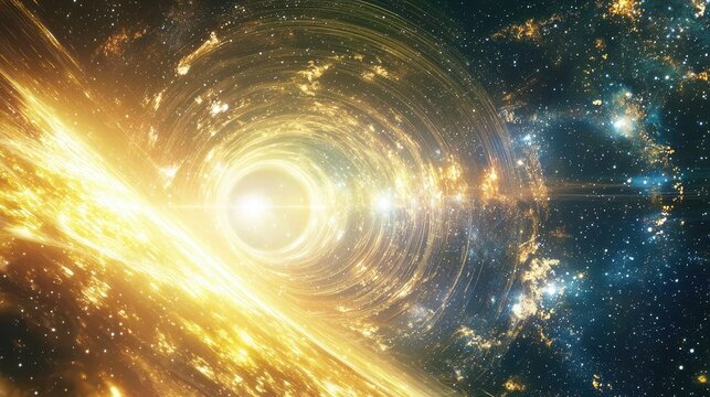 A celestial tunnel of glowing light forms above Earth linking parallel universes