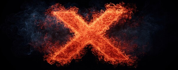 Swirling fire x mark icon digital space graphic design abstract environment close-up fiery symbolization