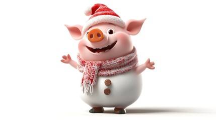 Festive pig character winter wonderland animated image cheerful cute