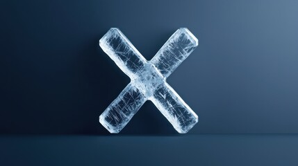 Obraz premium Frozen ice x mark icon stillness in time 3d render dark background symbol of perfection