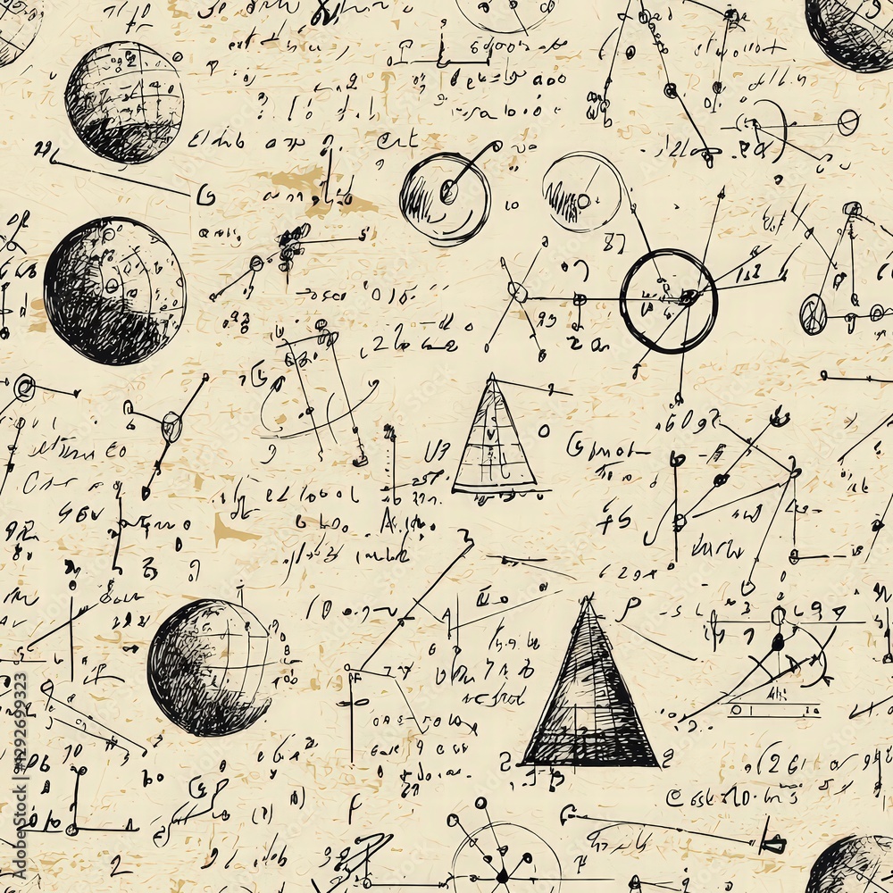 Poster geometric pattern with complex mathematical shapes and figures creating an intriguing design