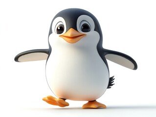 Fototapeta premium Playful penguin character walking on white background for animation use