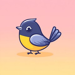 Naklejka premium Cartoon blue and yellow bird with big eye stands