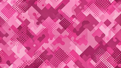 Modern pink camouflage background pattern with geometric shapes and abstract designs , trendy, bold,  trendy, bold