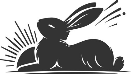 Rabbit stretched out after waking up animal silhouette vector