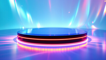 Neon Circle Platform with Glowing Lights Product Display