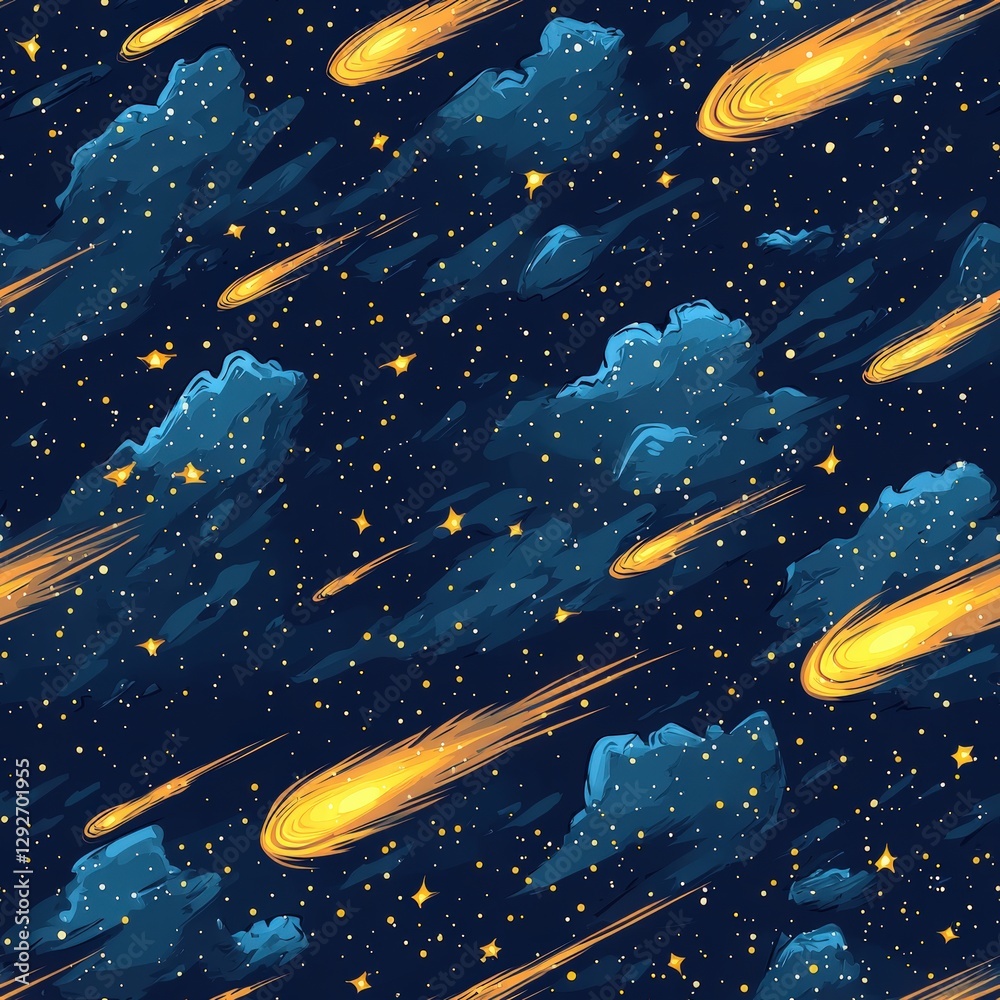 Poster intricate pattern of stars and comets creating a captivating celestial design for artistic explorati