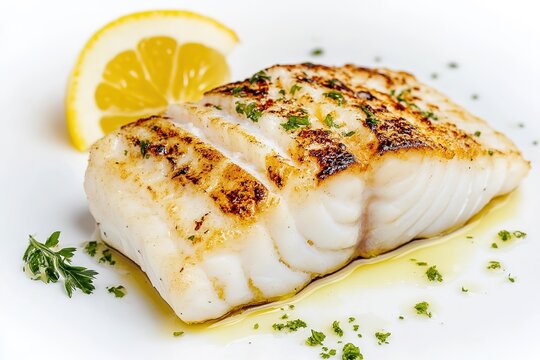piece of grilled monkish on white background, 8k image
