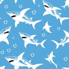 Obraz premium Fascinating shark pattern featuring diverse shark species in an artistic and captivating composition
